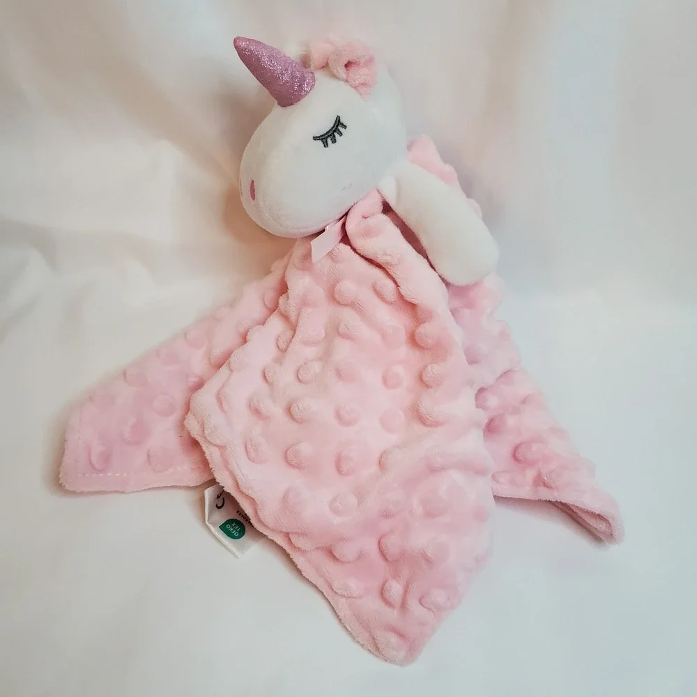 Crevent Pink Unicorn Lovey‎ Security Blanket Plush Minky Dot Baby
